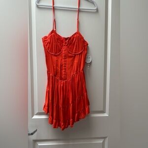Red Spaghetti Strap Tiered Mini Dress